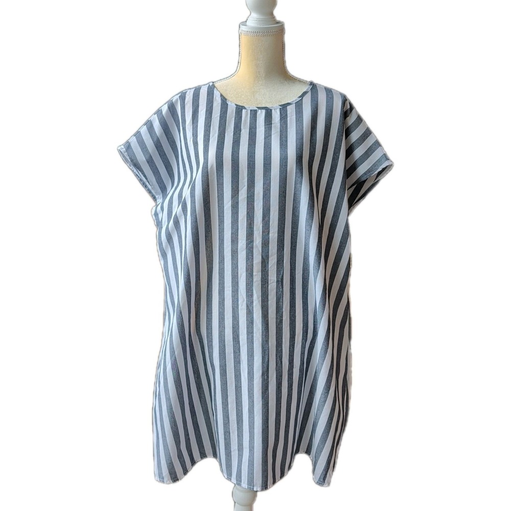 Emery Rose Women's Size 2XL Dress Blue & White Stripe Cap Sleeves Knee Length